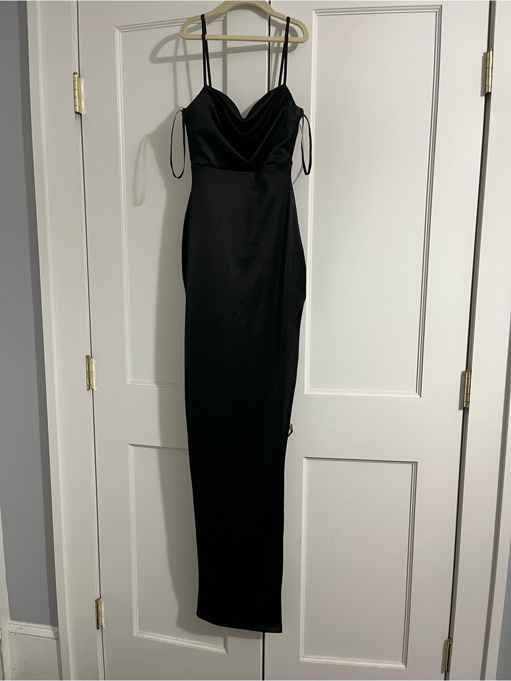 Windsor Lola High slit satin dress in black